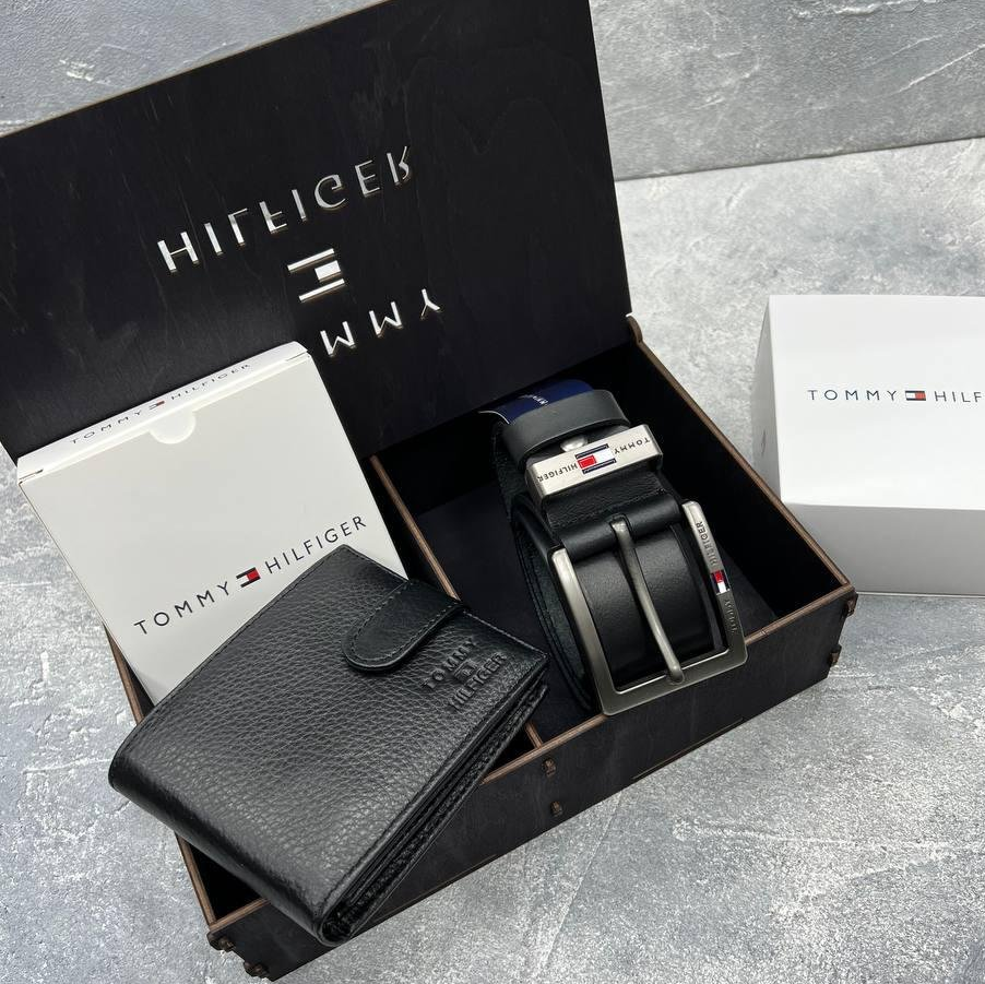 Подарочный набор Ремень Кошелек из натуральной кожи брендовий Tommy Hilfiger, фото №1