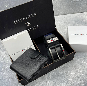 Подарковий набір: ремінь і гаманця з натуральної шкіри брендовий Tommy Hilfiger - Фото 1
