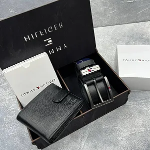 Подарковий набір: ремінь і гаманця з натуральної шкіри брендовий Tommy Hilfiger - Фото 1