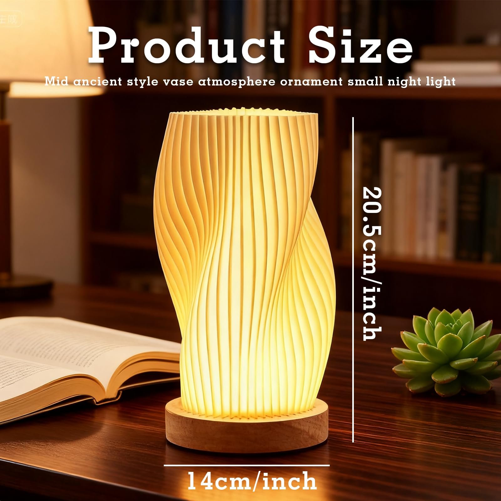 Настільна лампа з дерев'яною основою та абажуром з PLA 3-колірна LED з регулюванням яскравості 9 рівнів сучасна USB поворотна, фото №2