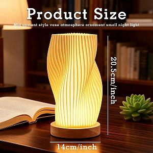 Настільна лампа з дерев'яною основою та абажуром з PLA 3-колірна LED з регулюванням яскравості 9 рівнів сучасна USB поворотна synthetic.ua - Фото 1