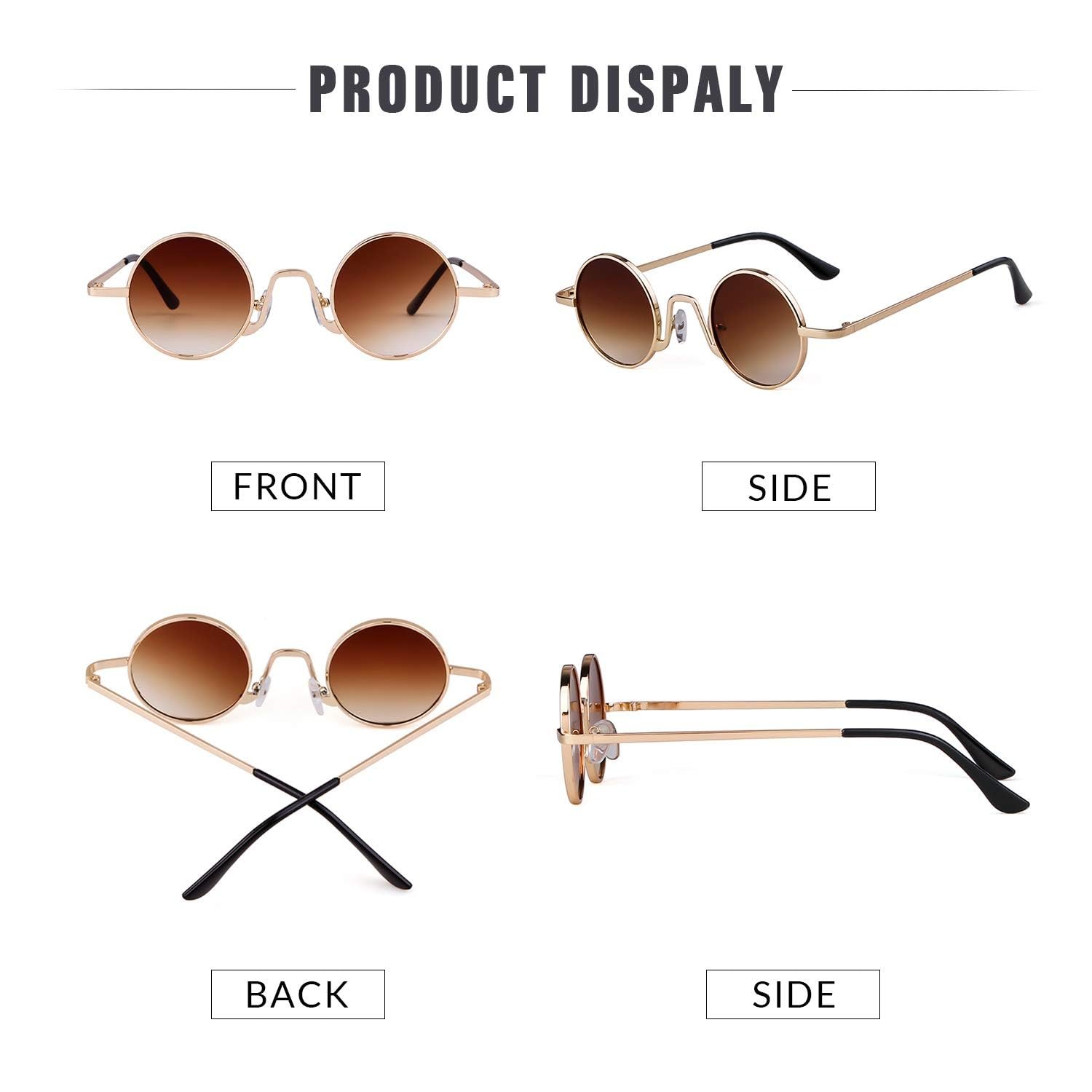 Сонцезахисні окуляри Круглі Adewu Ретро Метал Вінтаж для Чоловіків та Жінок, фото №3