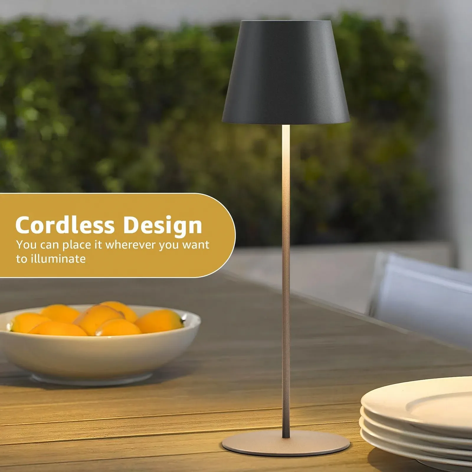 Набір з 2 LED настільних ламп акумуляторних USB-C сенсорних з регулюванням яскравості вуличних водонепроникних Black, фото №6