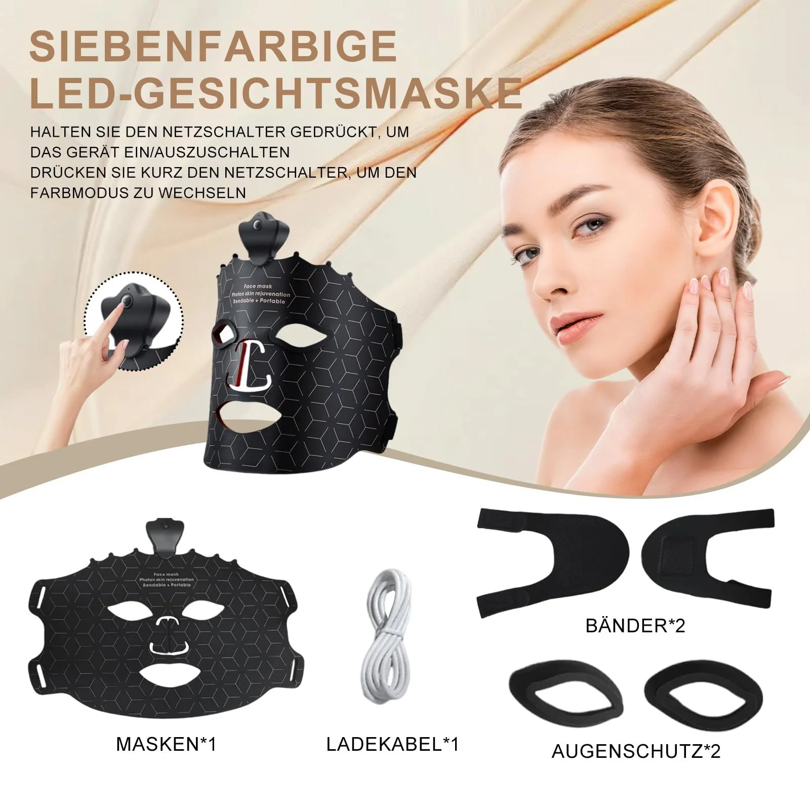 LED Маска для обличчя Red Light Therapy 7-кольорова LED маска бездротова портативна, фото №6 LED Маска для обличчя Red Light Therapy 7-кольорова LED маска бездротова портативна, фото №6