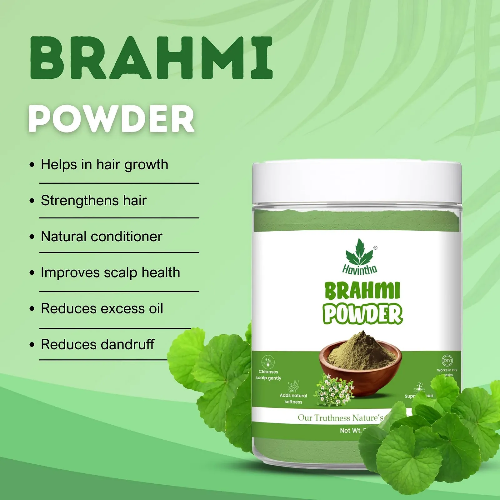 Порошок Брахмі Havintha Natural для росту волосся та лікування шкіри голови, 226.8 г, фото №3