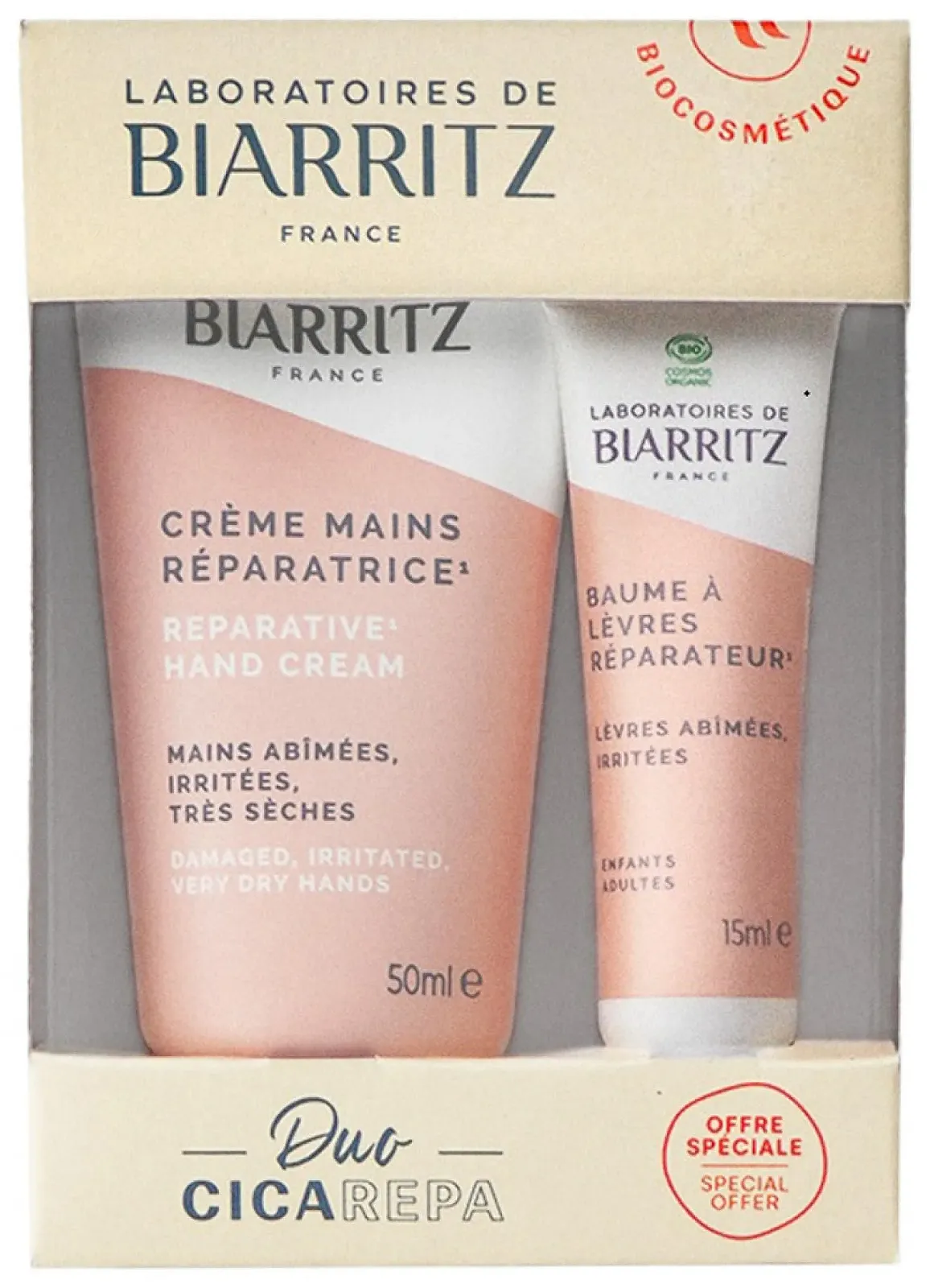 Крем для рук Laboratoires de Biarritz Organic Repair 50 мл + Бальзам для губ Organic 15 мл, фото №1