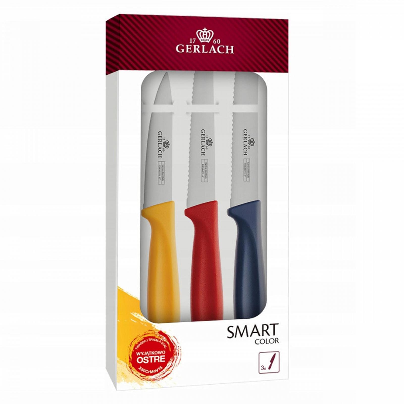 Набір кухонних ножів Gerlach Smart Color, 3 ножі з нержавіючої сталі: ніж для овочів 3,5 дюйма, ніж для стейка 4 дюйма, кухонний ніж 5 дюймів, фото №1