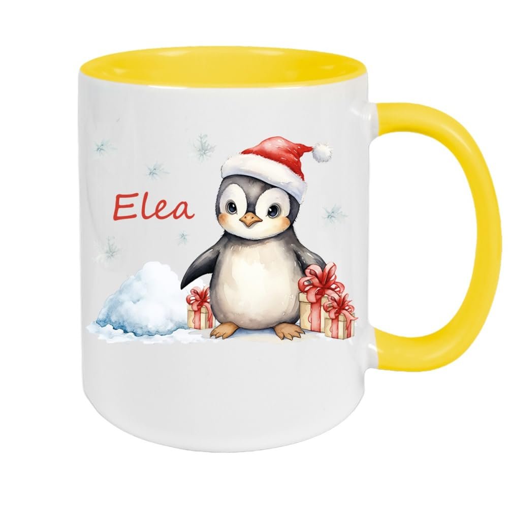 Керамічна дитяча чашка з пінгвіном та іменем на Різдво, фото №1