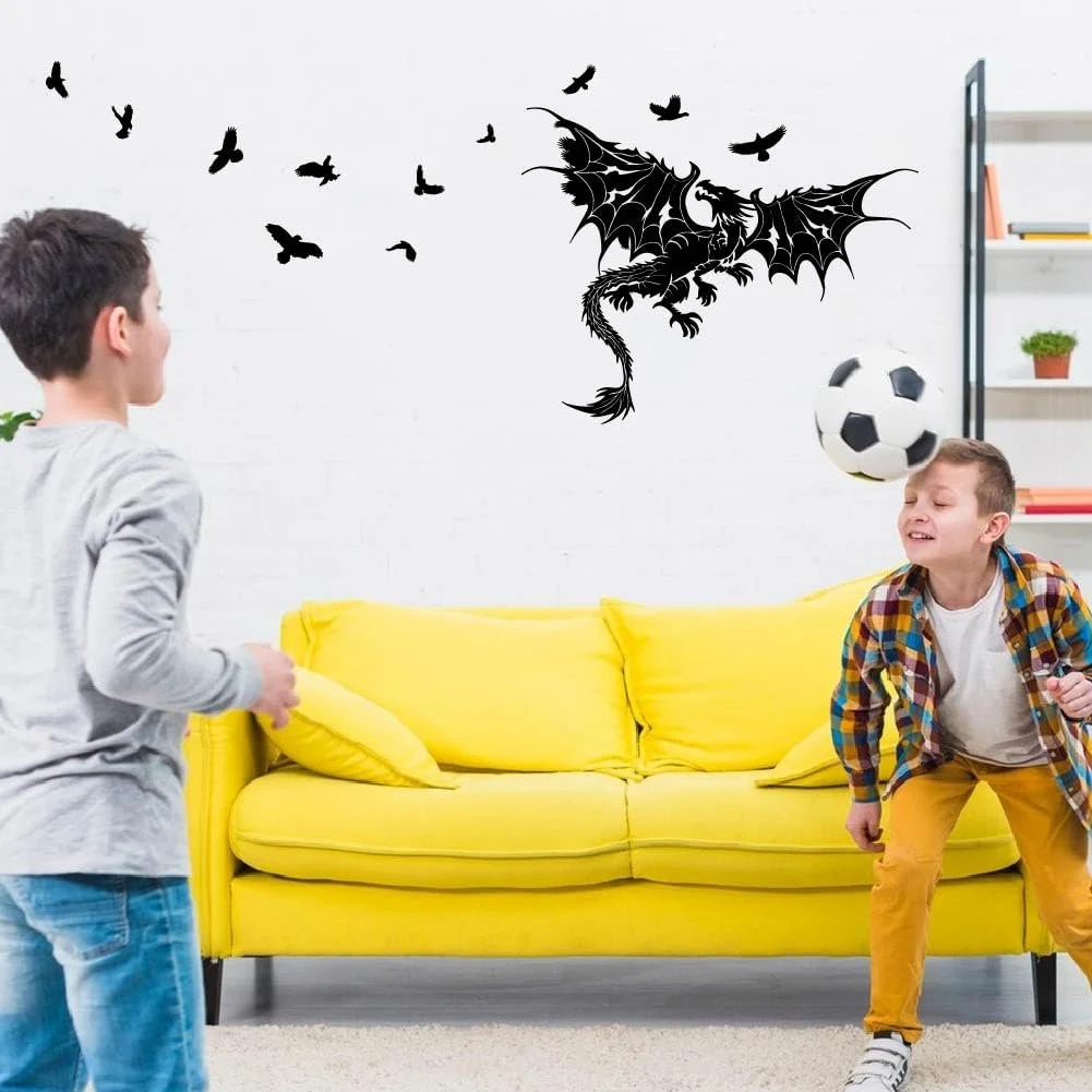 Наклейка на стіну SUPERDANT Дракони та птахи Вінілова Чорна, фото №4