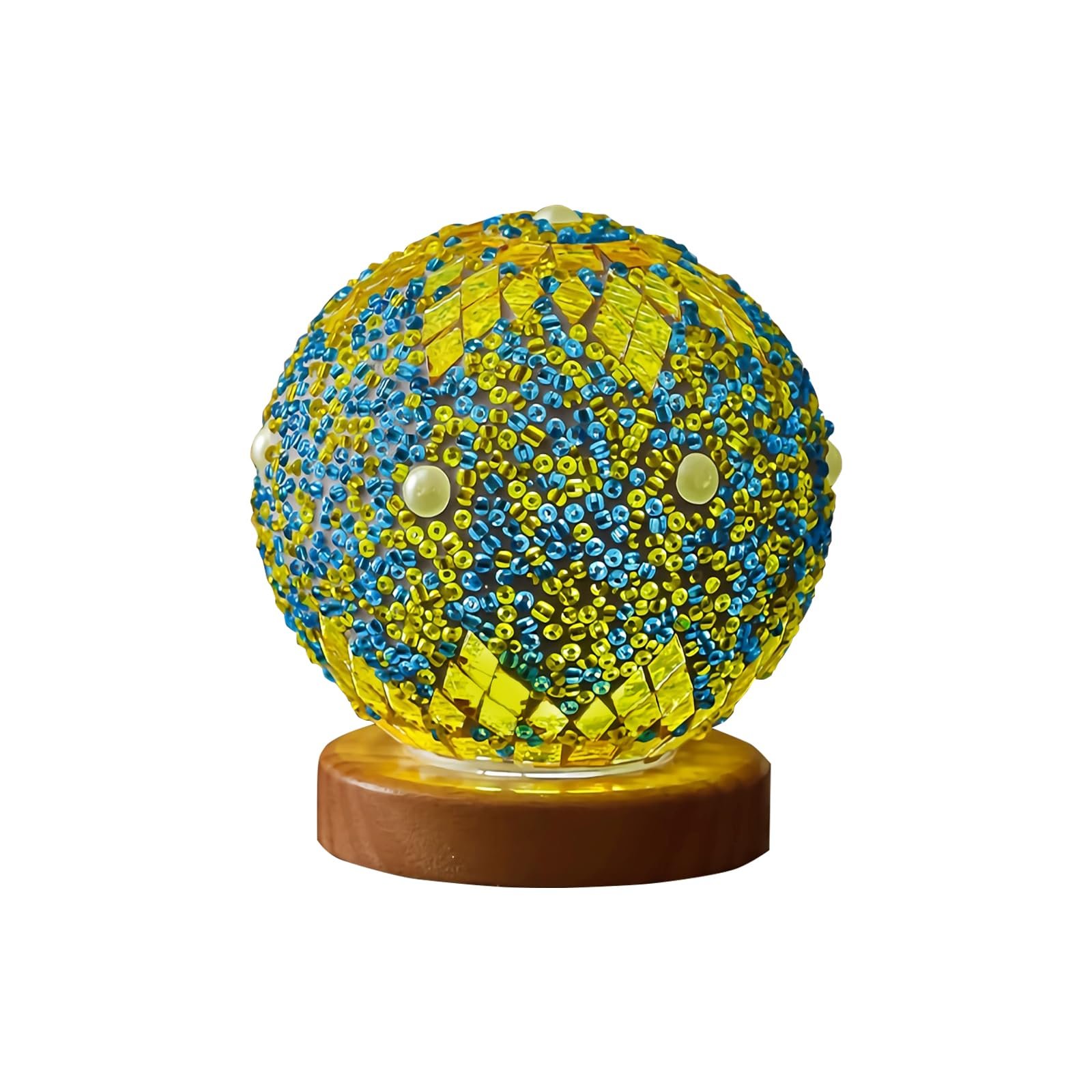 Настільна лампа Morocco Mosaic Скляна мозаїка Дерев'яна основа USB Moroc-Green, фото №6