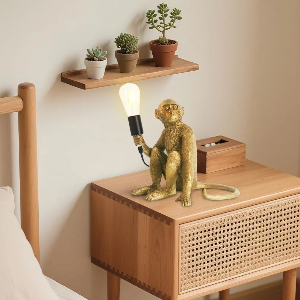 Настільна лампа LED ELINKUME Monkey Resin E27 Золотиста, фото №5