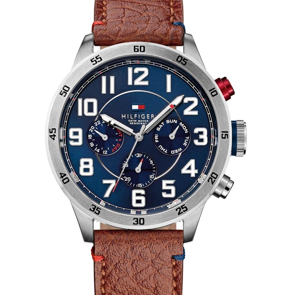 Чоловічий кварцовий годинник Tommy Hilfiger Trent з синім циферблатом, аналоговим дисплеєм і коричневим шкіряним ремінцем 1791066, фото №2