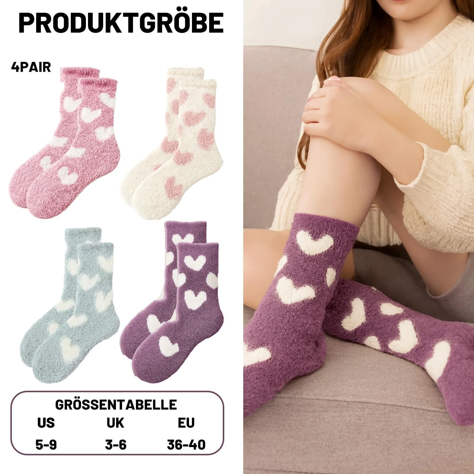 Пухнасті шкарпетки Жіночі 36-40, шкарпетки для сну, 4 пари, фото №2