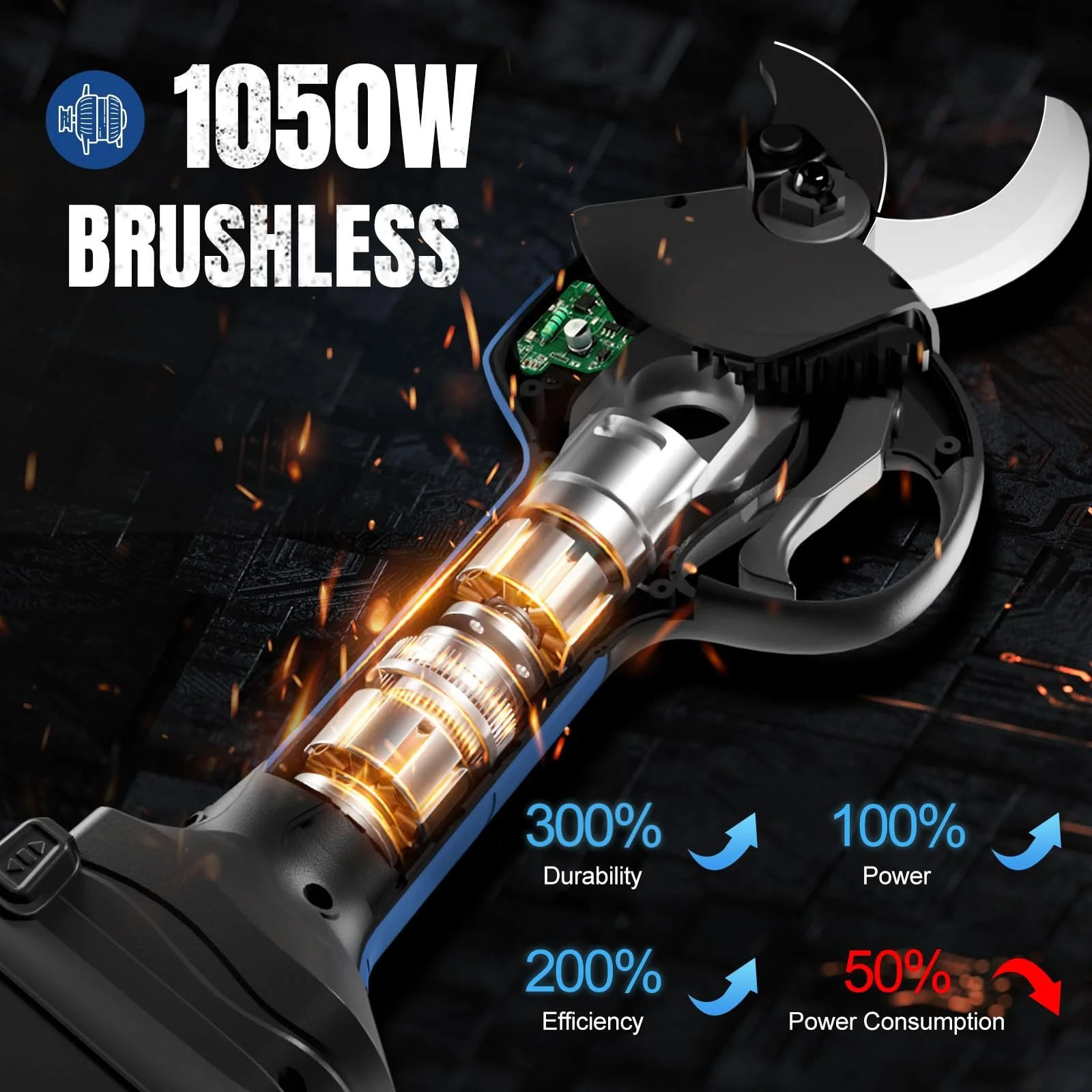 Секатор SWANSOFT акумуляторний 40 мм, 21 V, 2 x 4 Ah батареї, 1050 W професійний електричний секатор для саду, виноградників та фруктових садів 8605Pro, фото №5