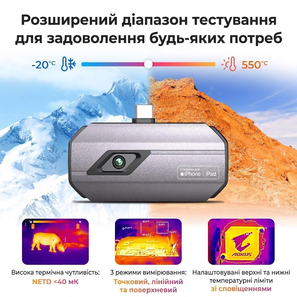 Тепловізійна камера TOPDON TC002C 256 x 192 40mk 25Hz Сірий, фото №2