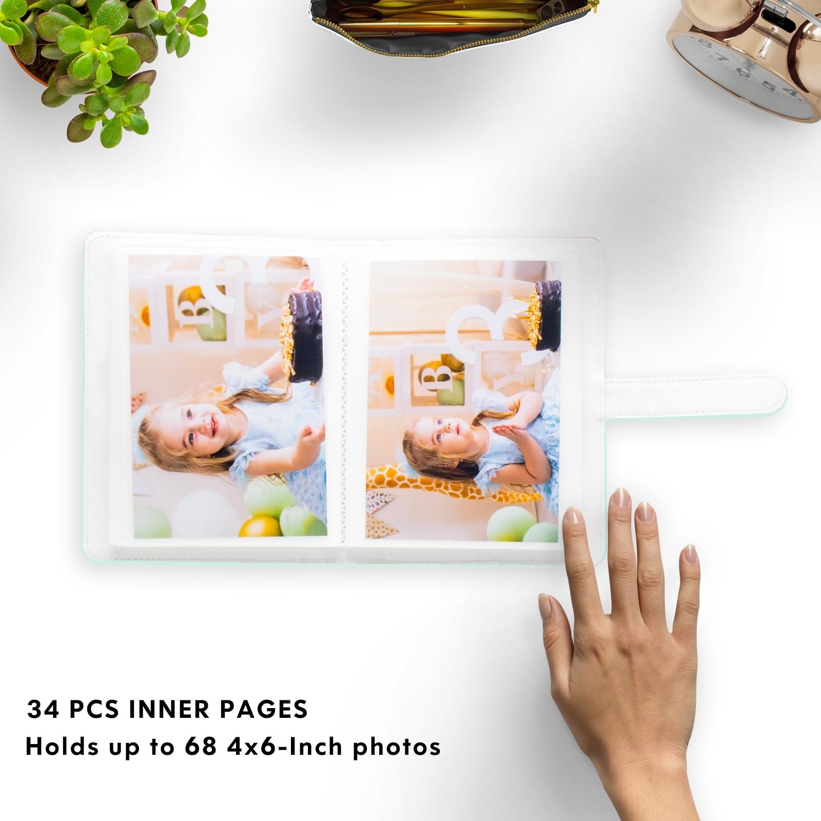 Фотоальбом Мини Премиум веганская кожа 10 x 15 см 68 карманов Мятно-зеленый, фото №3