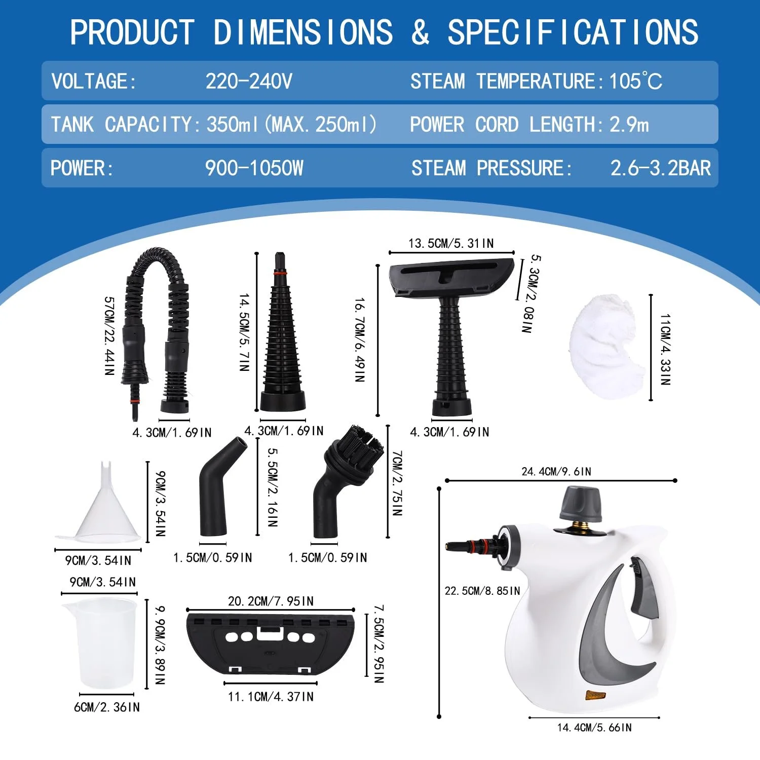 Пароочиститель Zaxiva 1050 Вт с 12 аксессуарами Давление пара 3,2 бар, фото №2 Пароочиститель Zaxiva 1050 Вт с 12 аксессуарами Давление пара 3,2 бар, фото №2