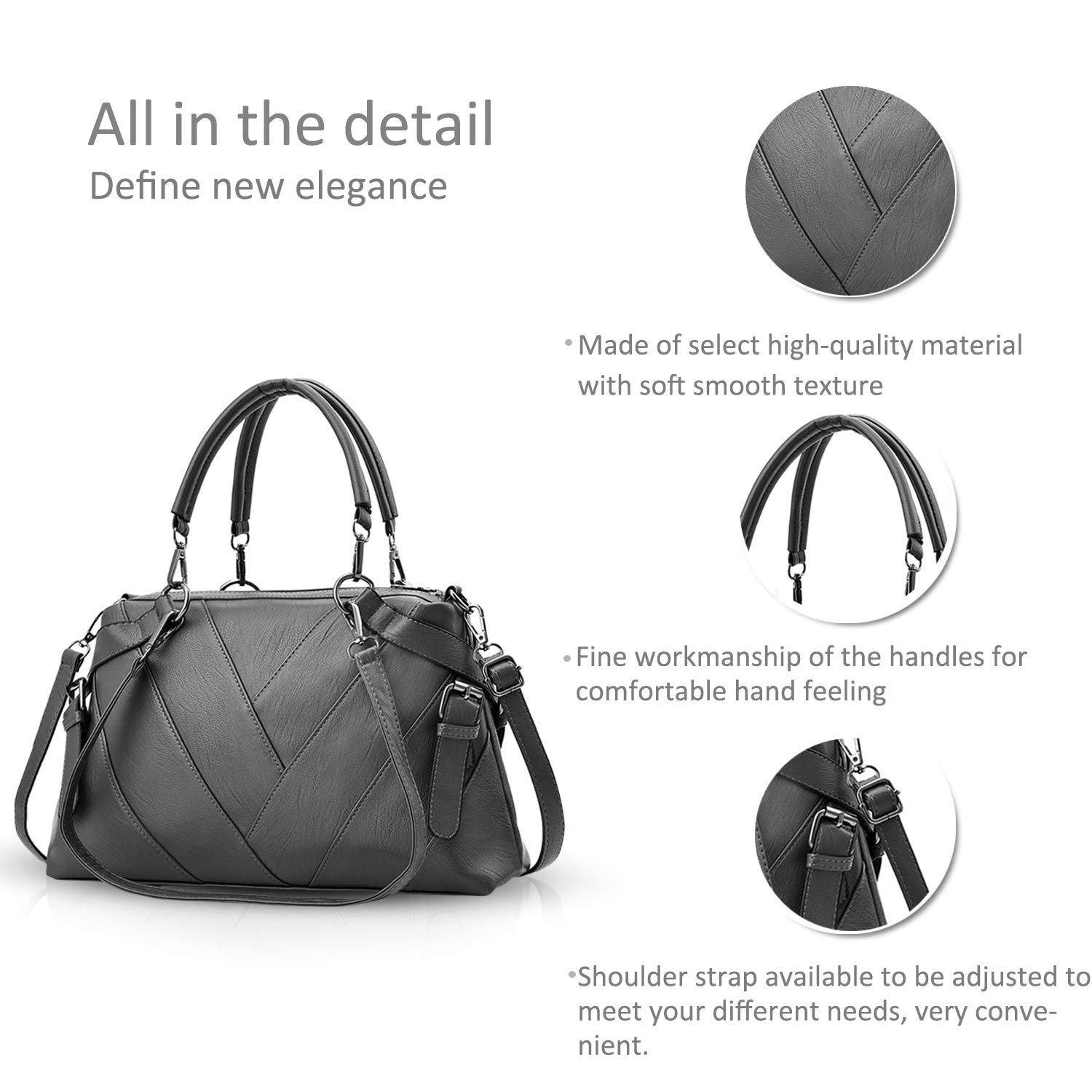 Сумка с ручками NICOLE & DORIS Современная Сумка Через Плечо из Мягкой Полиуретановой Кожи Элегантная Сумка с Полосками, фото №6