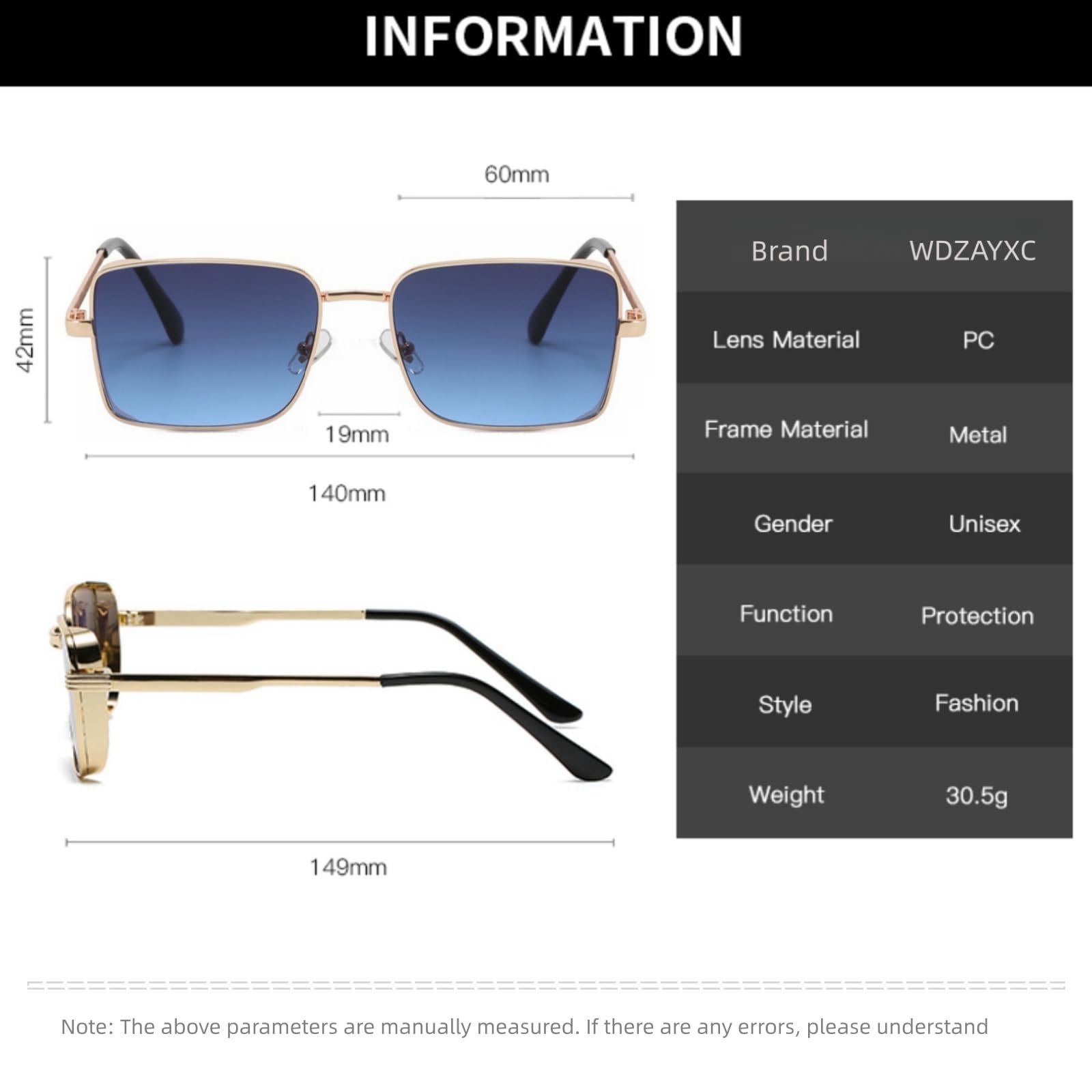 Сонцезахисні окуляри Прямокутні Класичні WDZAYXC Ретро Металева оправа, фото №3