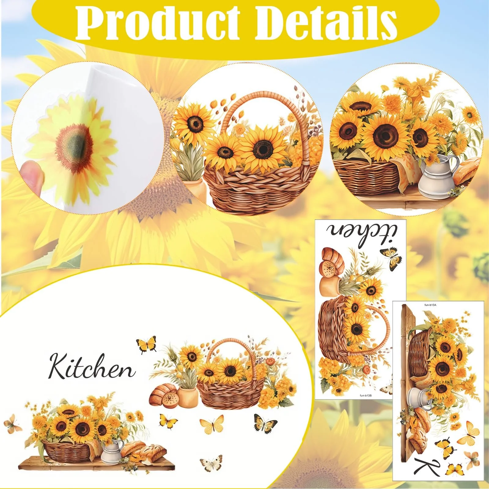 Настінна наклейка Kitchen Sunflowers Самоклеюча 30x60 см 2 шт., фото №3