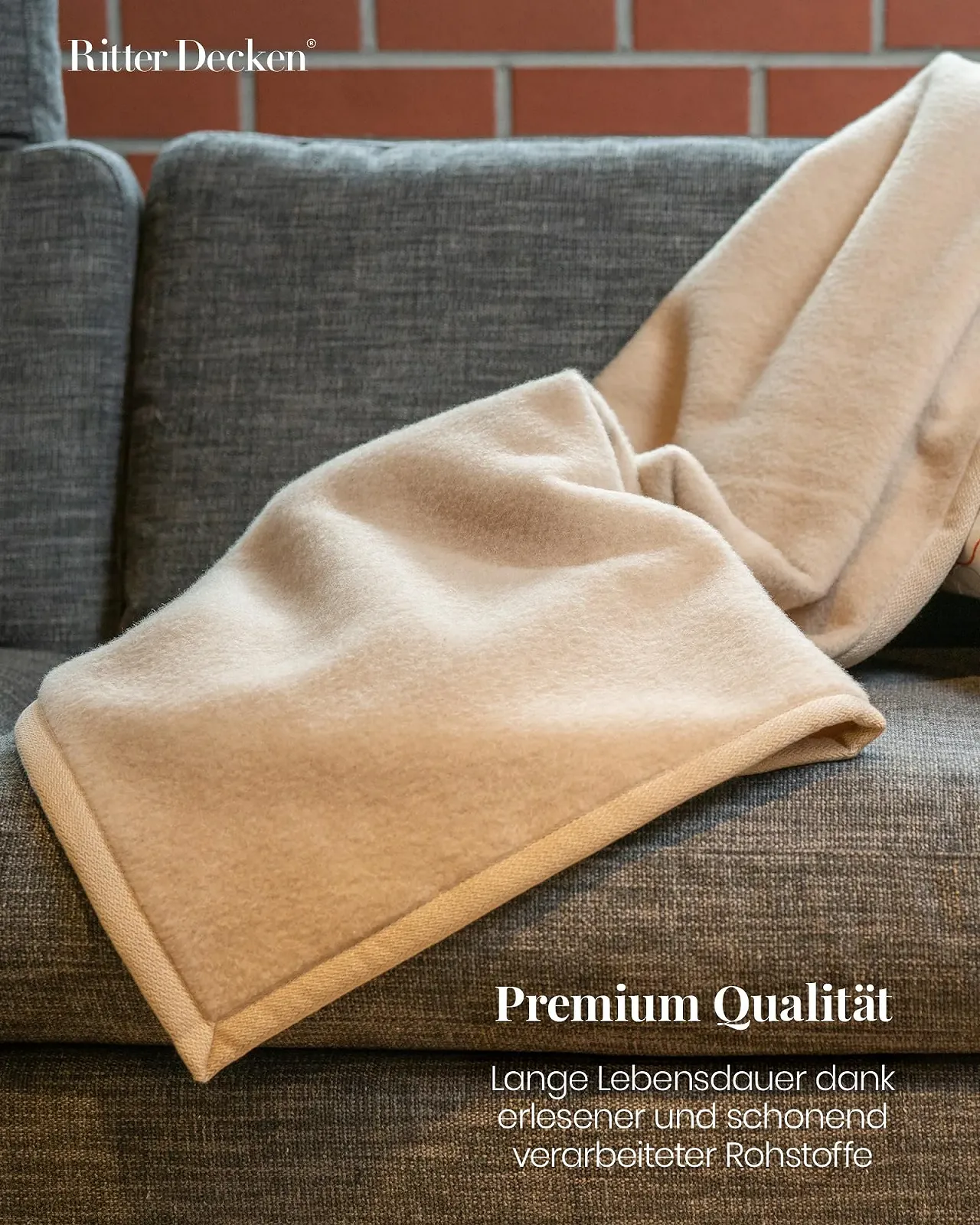 Покривало Ritter Decken Cashmera Кашемір, 150 x 200 см, кремовий, зроблено в Німеччині, фото №4