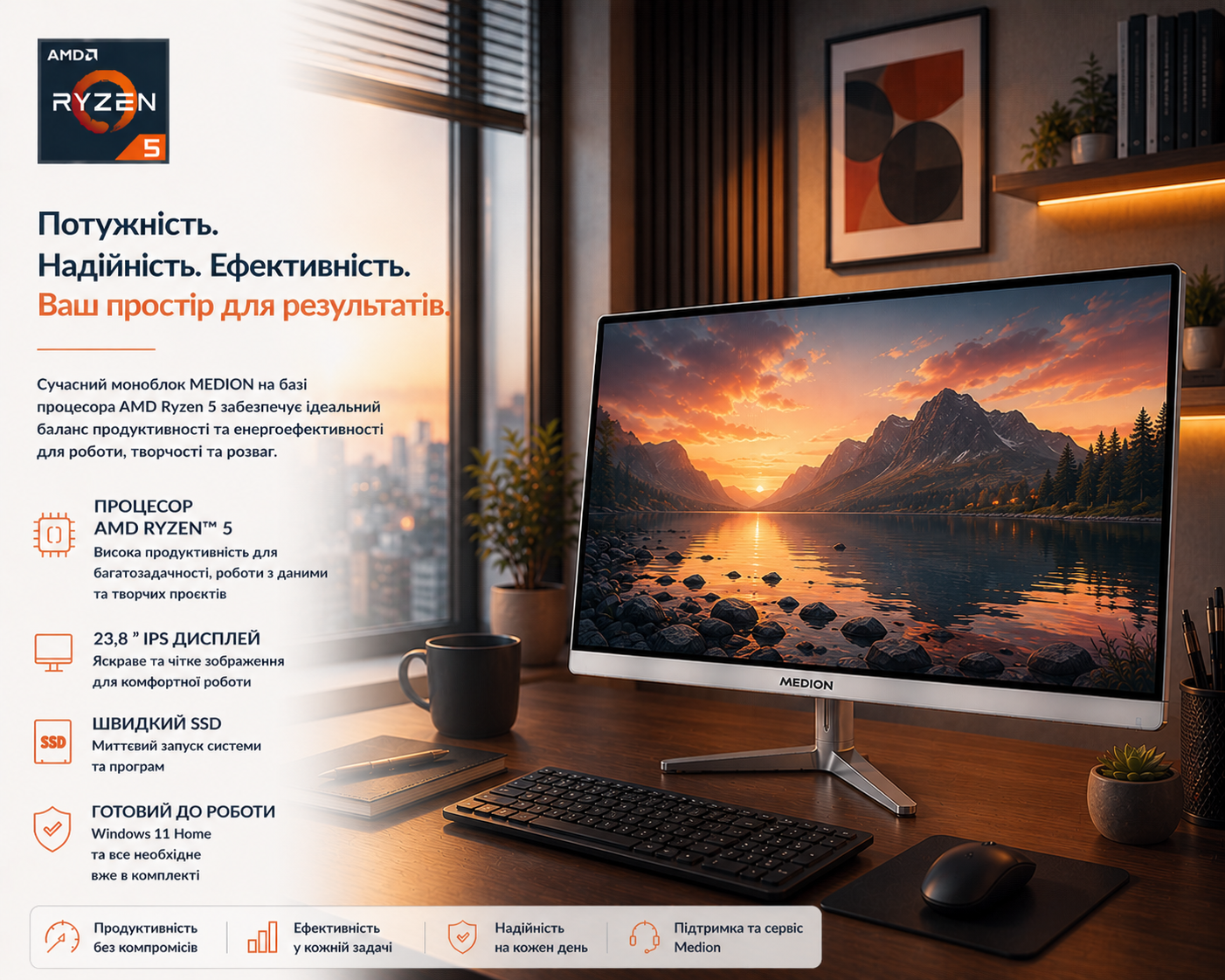 Моноблок 23.8" Medion (Lenovo Group) Akoya E23301 | AMD Ryzen 5 3500U | IPS (1920x1080) FullHD | RAM 8 ГБ | SSD 512 ГБ | AMD Radeon Vega 8 Graphics | Тонкий корпус | Wi-Fi 5 | Win11 (5220), фото №1 Моноблок 23.8" Medion (Lenovo Group) Akoya E23301 | AMD Ryzen 5 3500U | IPS (1920x1080) FullHD | RAM 8 ГБ | SSD 512 ГБ | AMD Radeon Vega 8 Graphics | Тонкий корпус | Wi-Fi 5 | Win11 (5220), фото №1