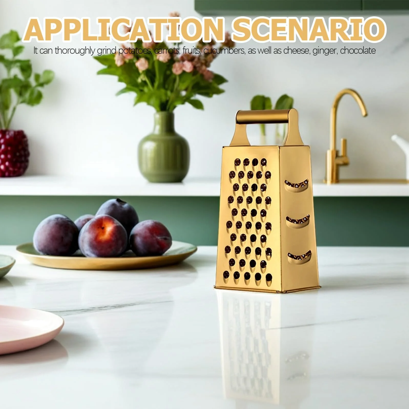 Терка ABOOFAN Золота нержавіюча сталь Багатофункціональна овочерізка для фруктів з компактним дизайном, фото №4