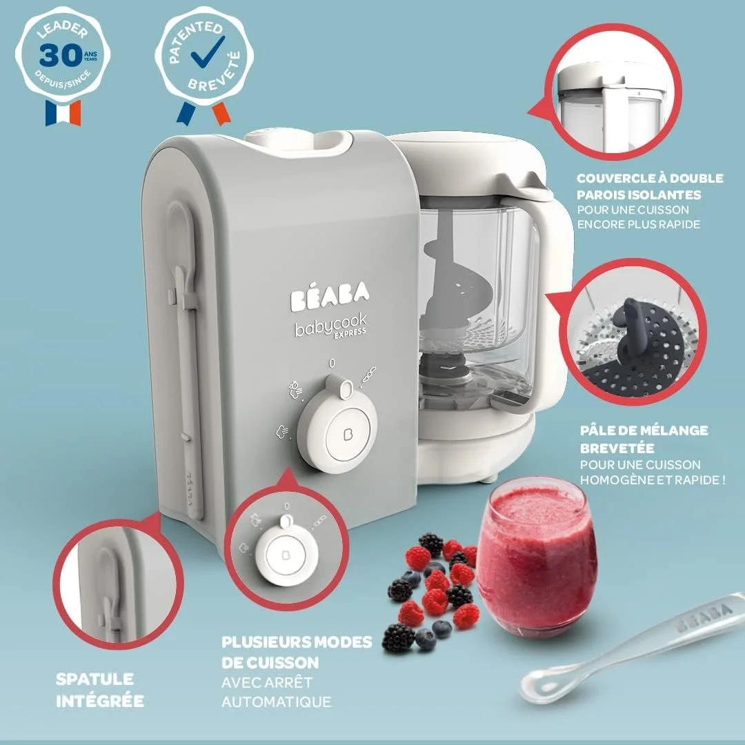 Дитячий кухонний комбайн для приготування їжі Beaba Babycook Express 4-в-1 для ідеальної текстури 1250 мл 1400 Вт Сірий, фото №2