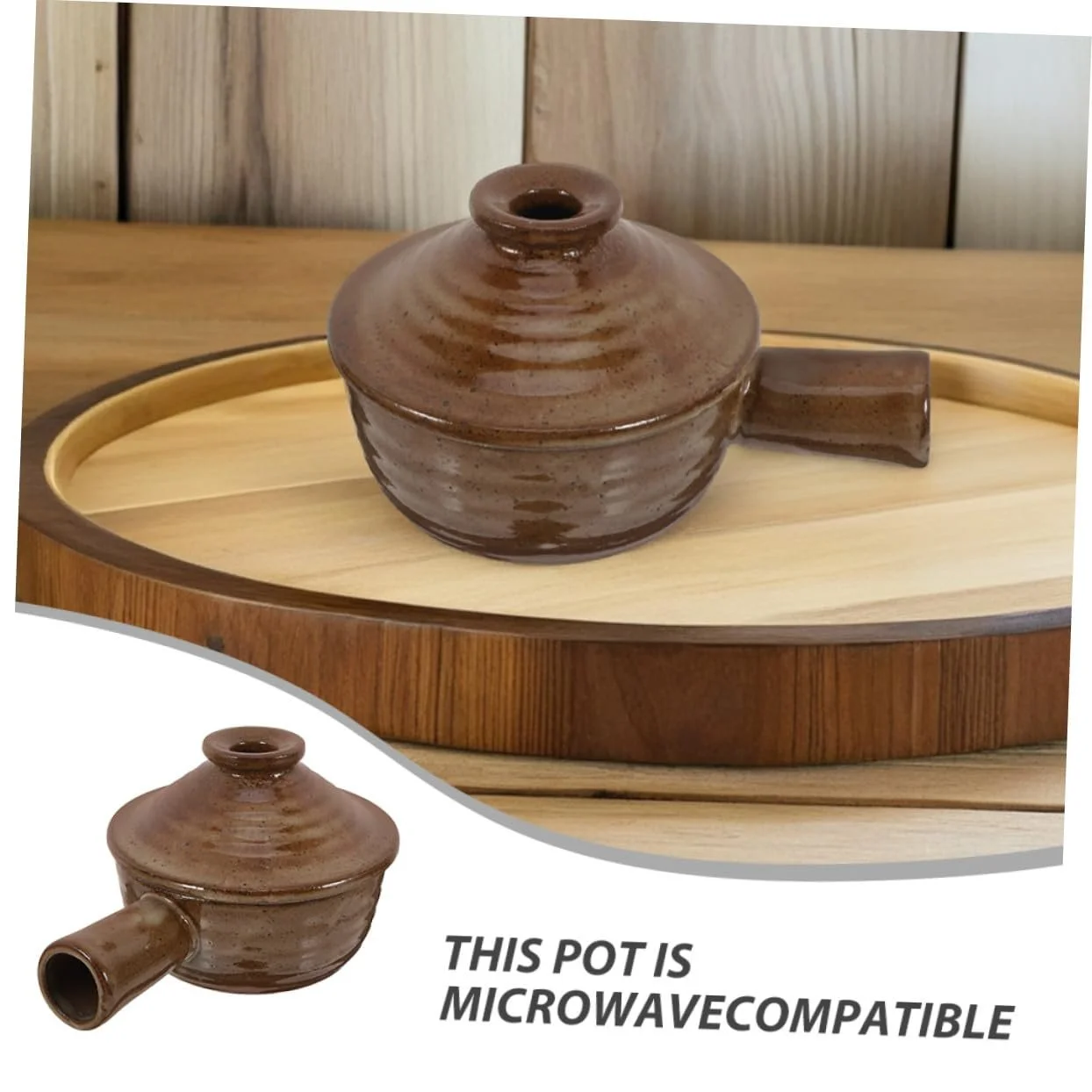 Японський глиняний Ківш з кришкою та ручкою для мікрохвильової печі 2 шт, фото №5