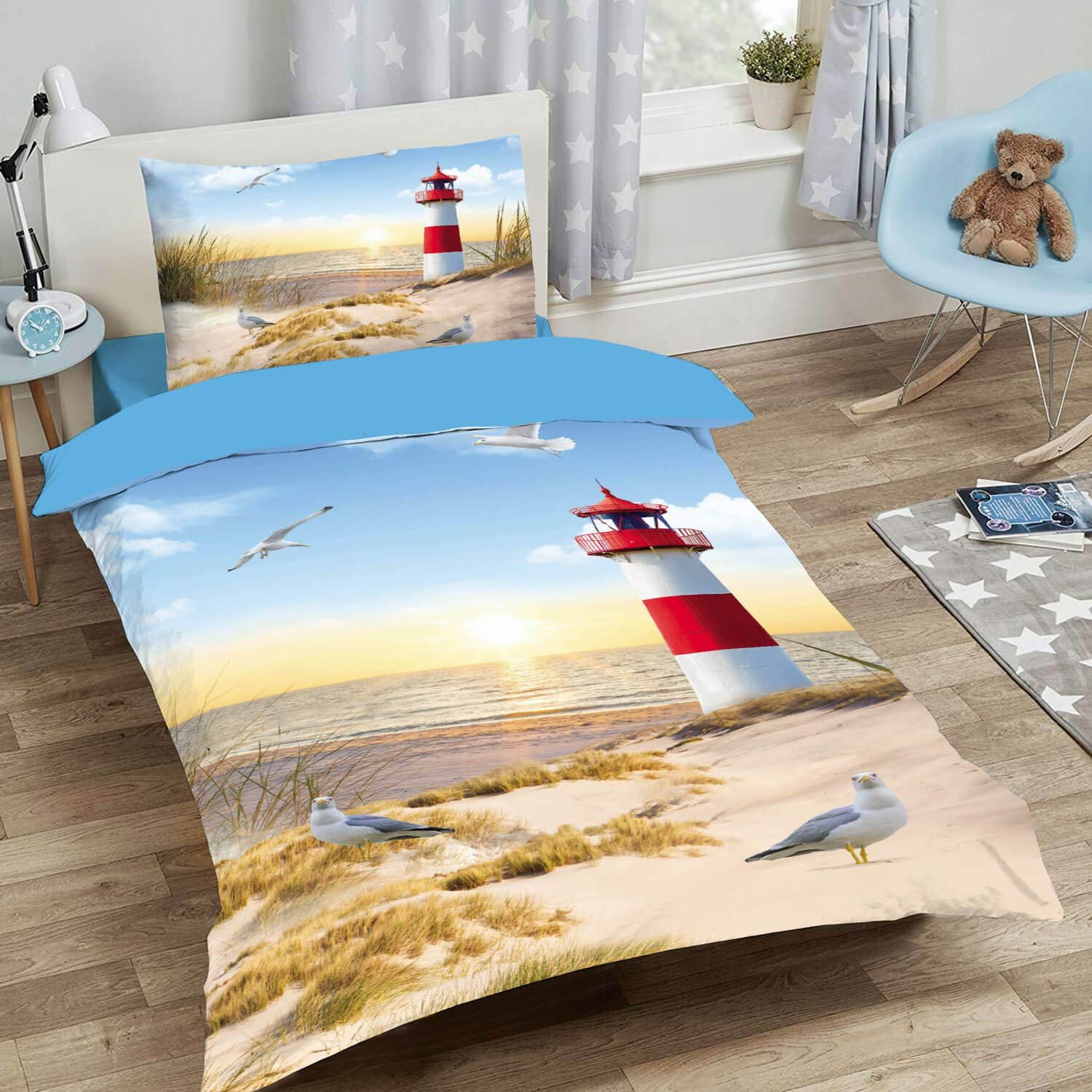 Постельное белье ESPiCO двустороннее Sleep and Dream Маяк, Разноцветный пляж, Чайка, Балтийское море, Северное море, Закат, Дюна, Ренфорсе, 135 cm x 200 cm, фото №4