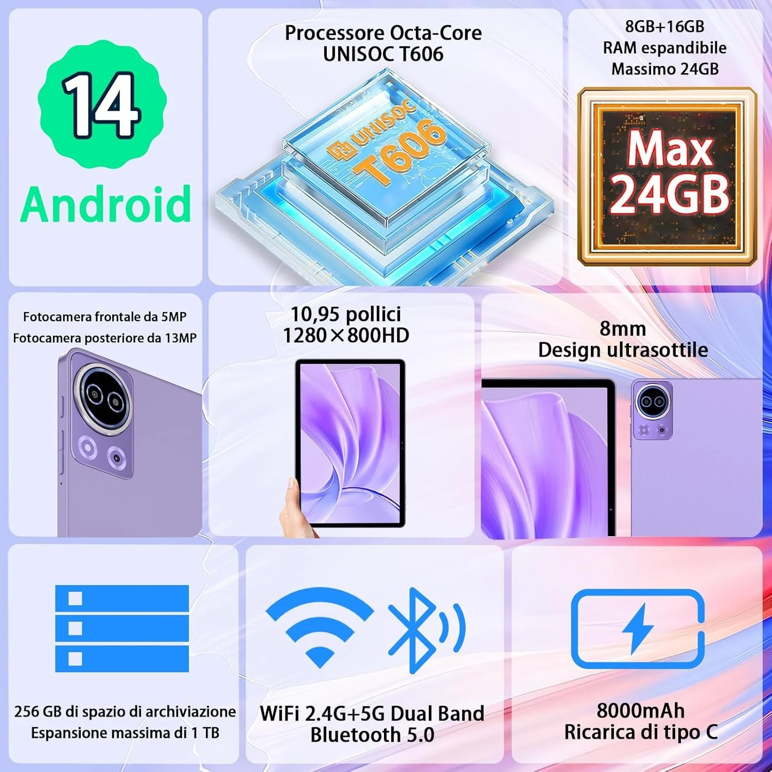 Планшeт 11" Skyegg K15 8+16/256Gb 8 ядер Android 14 8000 mAh Фіолетовий, фото №4