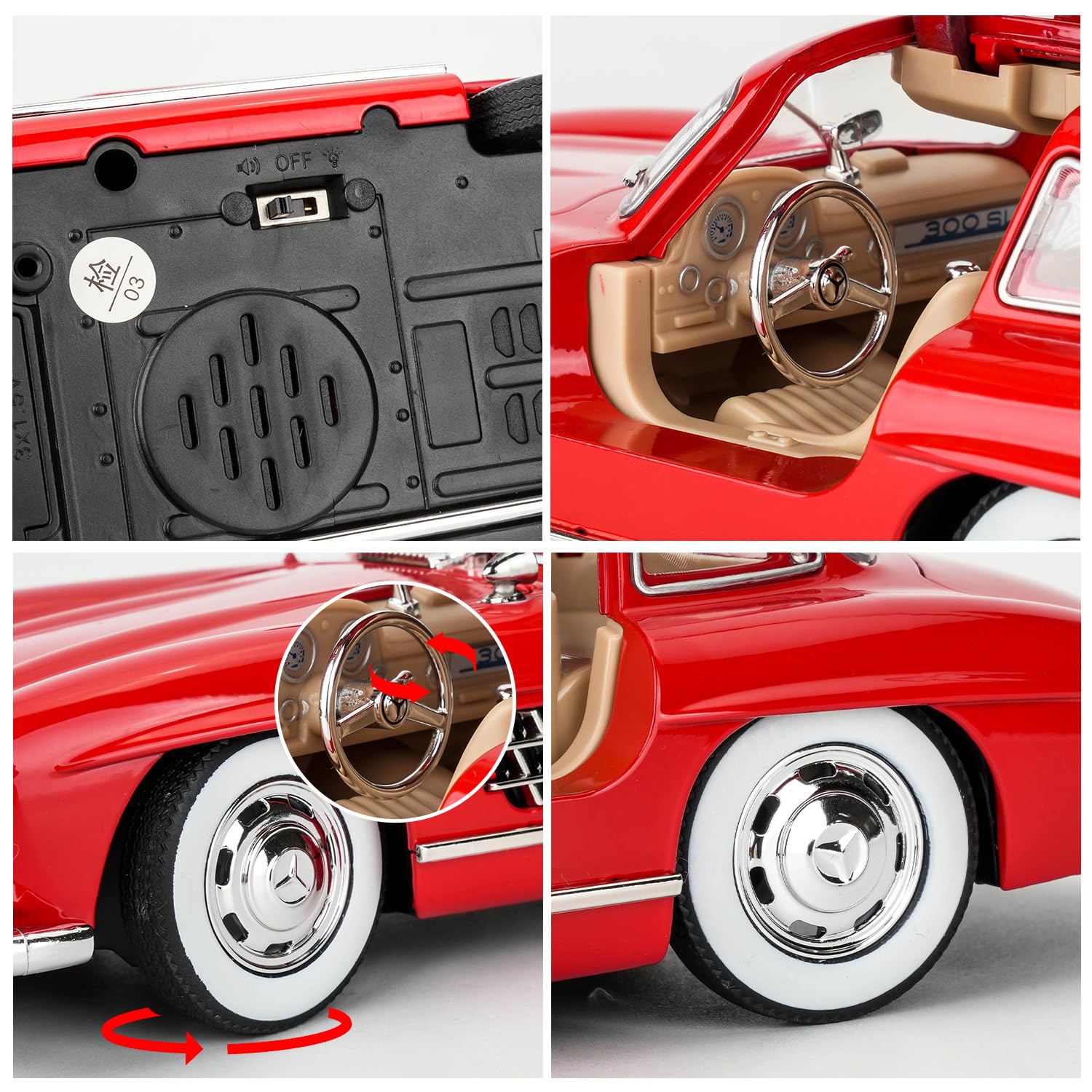 Автомобиль TGRCM-CZ Classic Cars 300 SL Игрушка Pull Back Zinc Alloy со звуком и светом Красный, фото №4