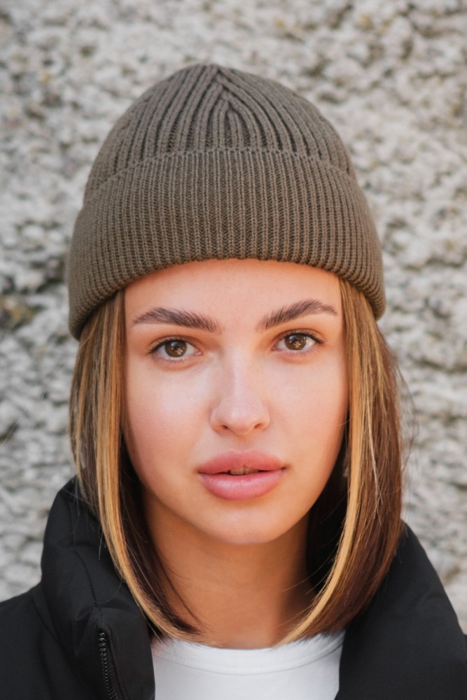 Утеплена трикотажна шапка біні докер на флісі Without Gvido khaki, фото №6 Утеплена трикотажна шапка біні докер на флісі Without Gvido khaki, фото №6