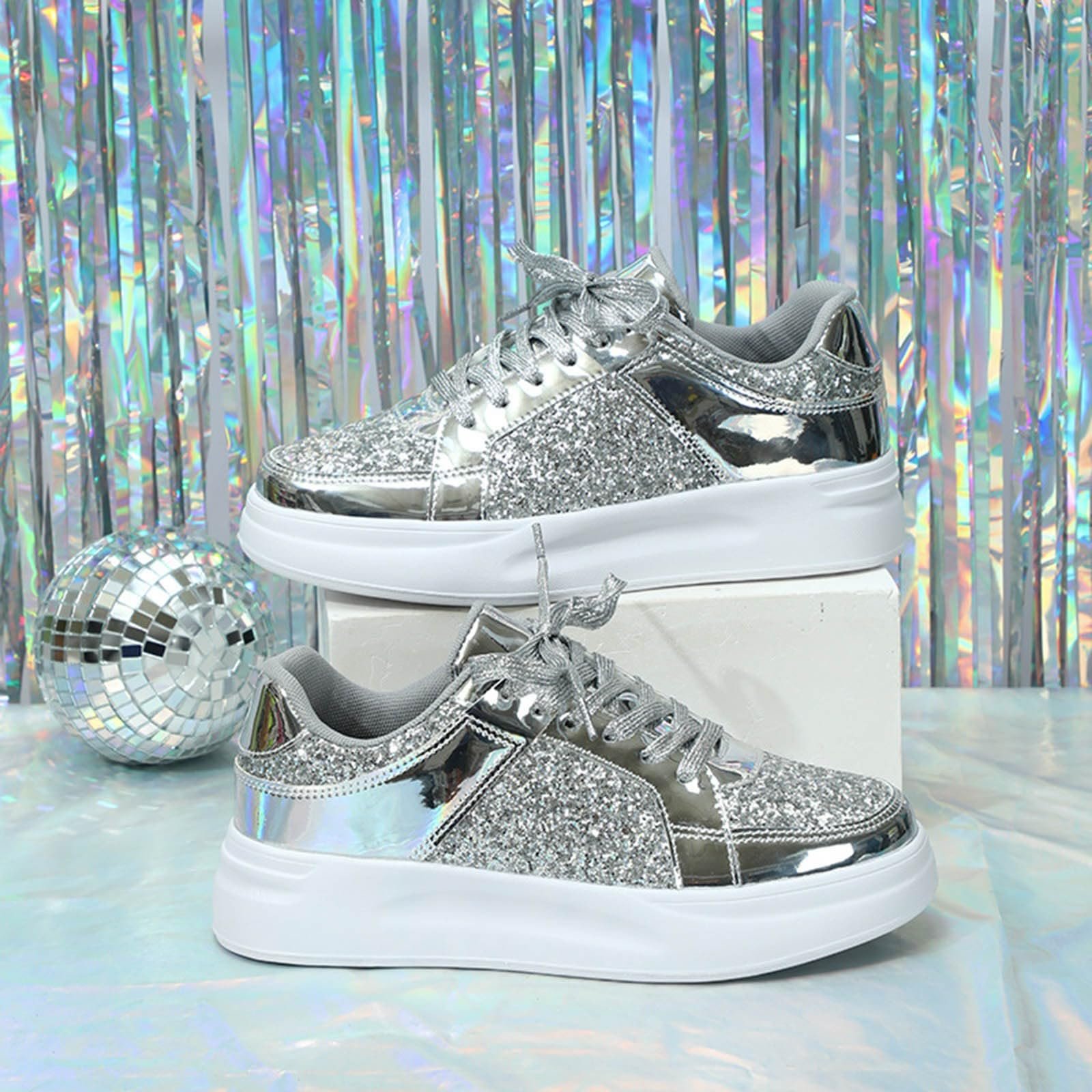 Кроссовки Fashion Glitter с блестками на шнурках для мужчин и женщин, фото №3