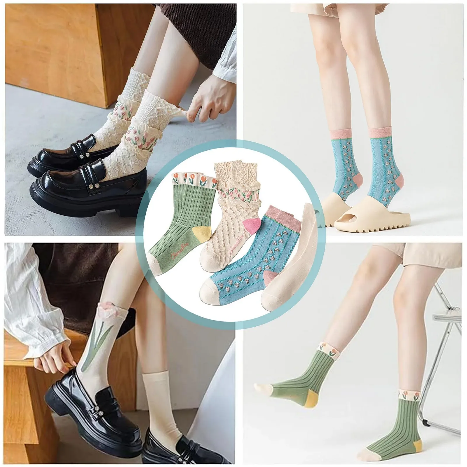 Шкарпетки з оборками (4 пари) з вишивкою тюльпанів, фото №7 Шкарпетки з оборками (4 пари) з вишивкою тюльпанів, фото №7