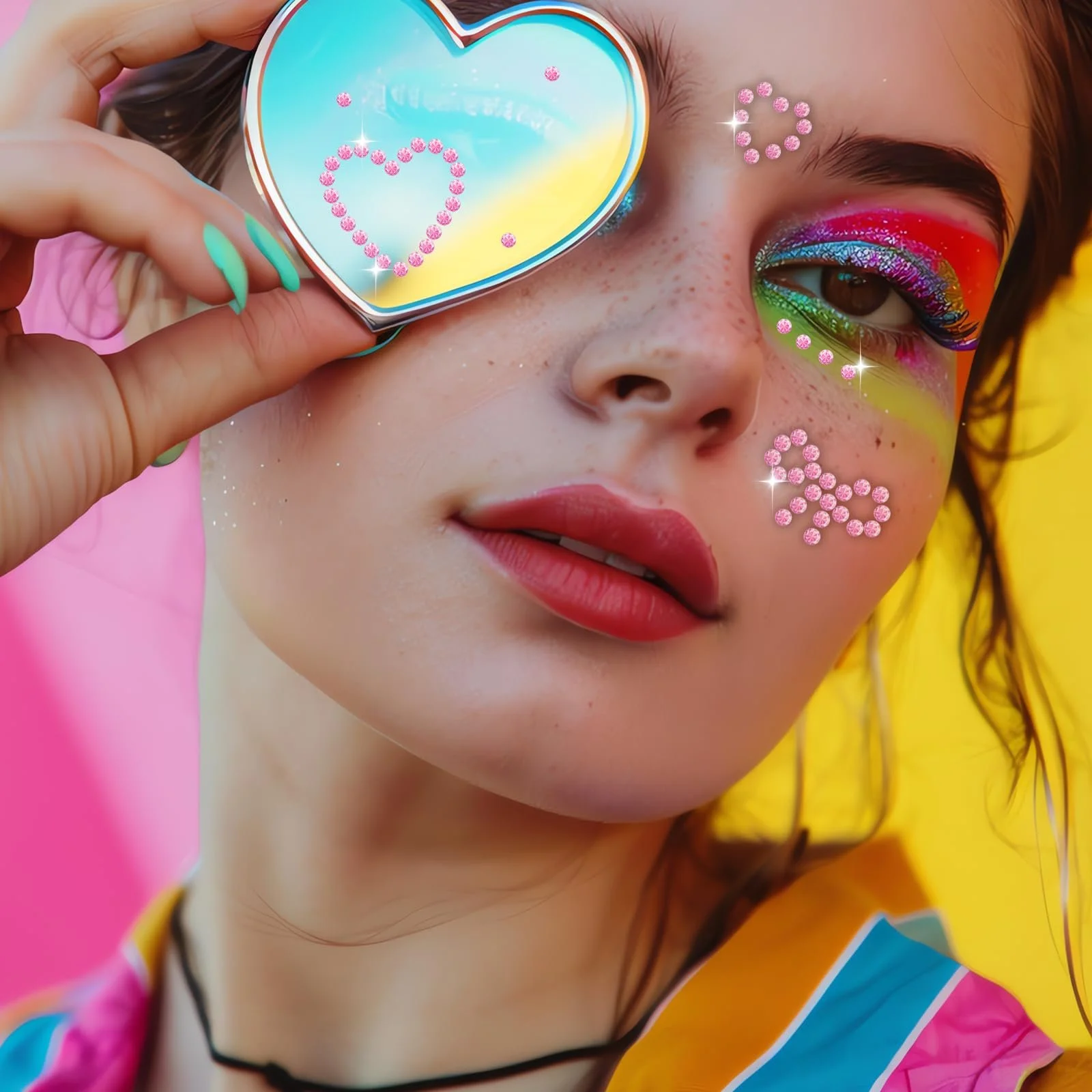 Стразы самоклеящиеся 3 листа Наклейки в форме сердца с драгоценными камнями для лица, Блестящие камни Стразы Жемчужные наклейки, Стразы для лица для лица, Макияж глаз, Ногти, Поделки для тела, фото №2