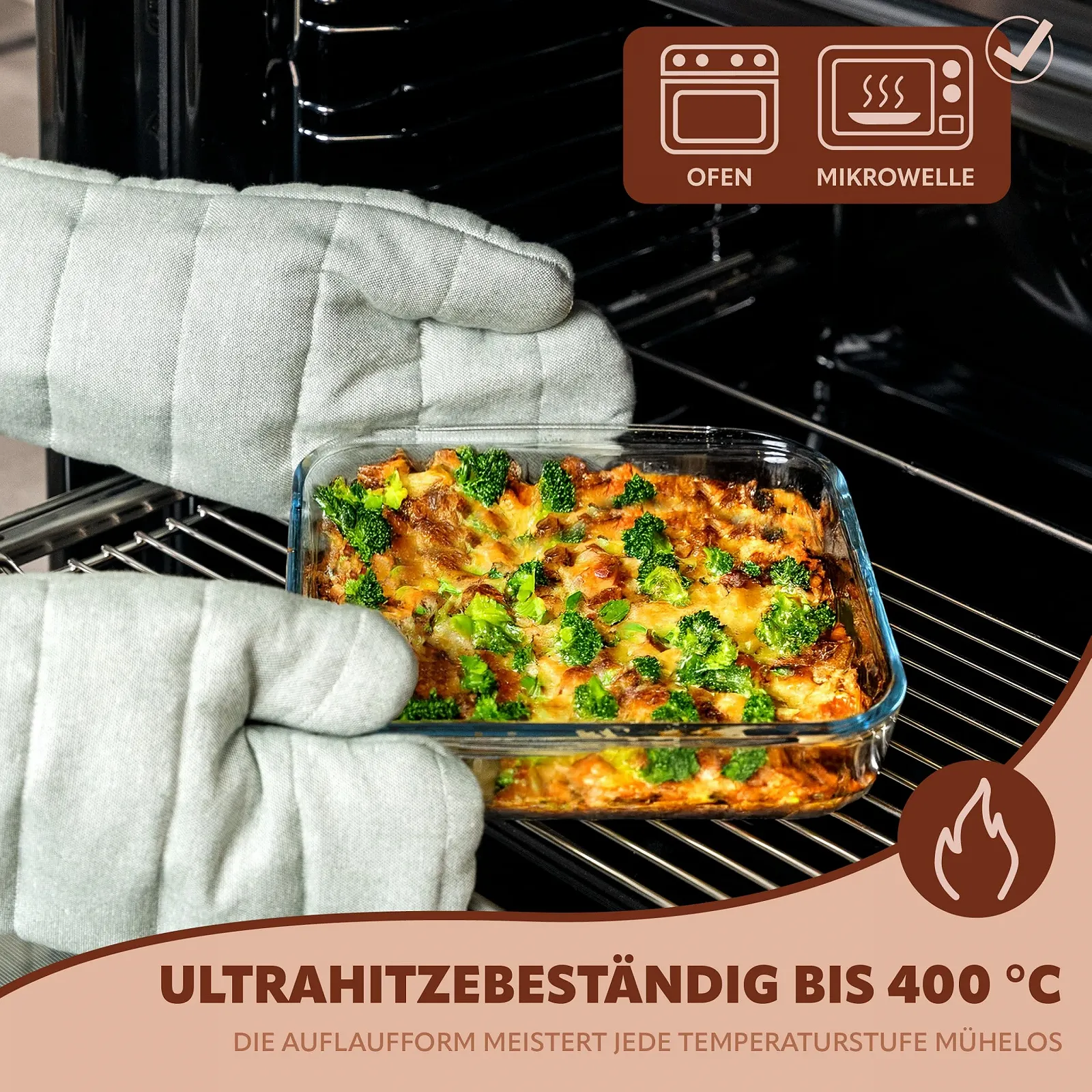 Стеклянная форма для запекания eluno с бамбуковой крышкой 1.8 л квадратная, фото №3