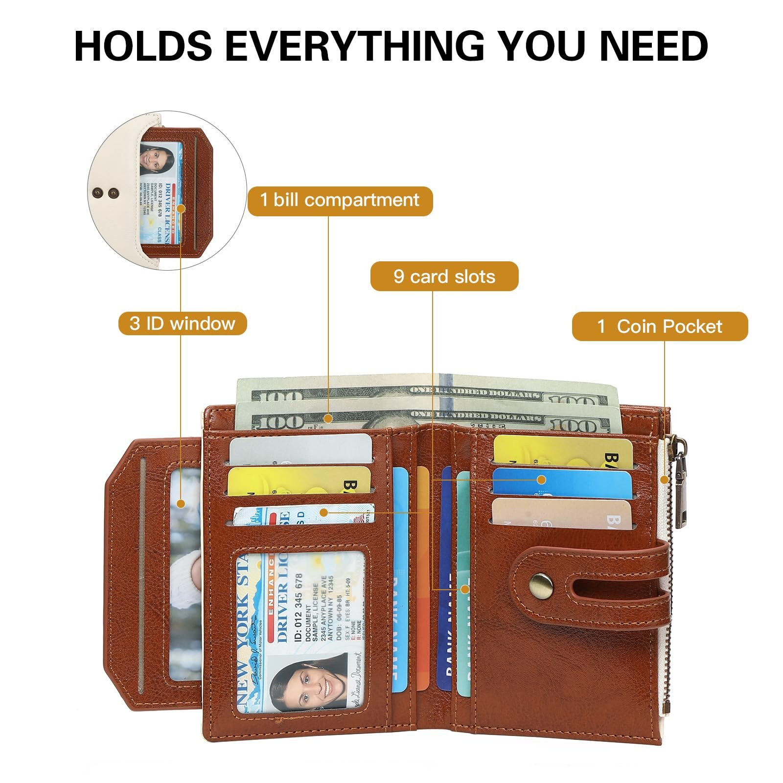 Кошелек GOIACII Маленький RFID-защищенный для женщин, кожаный, большой вместимости с карманом на молнии A03 Бежевый, фото №2