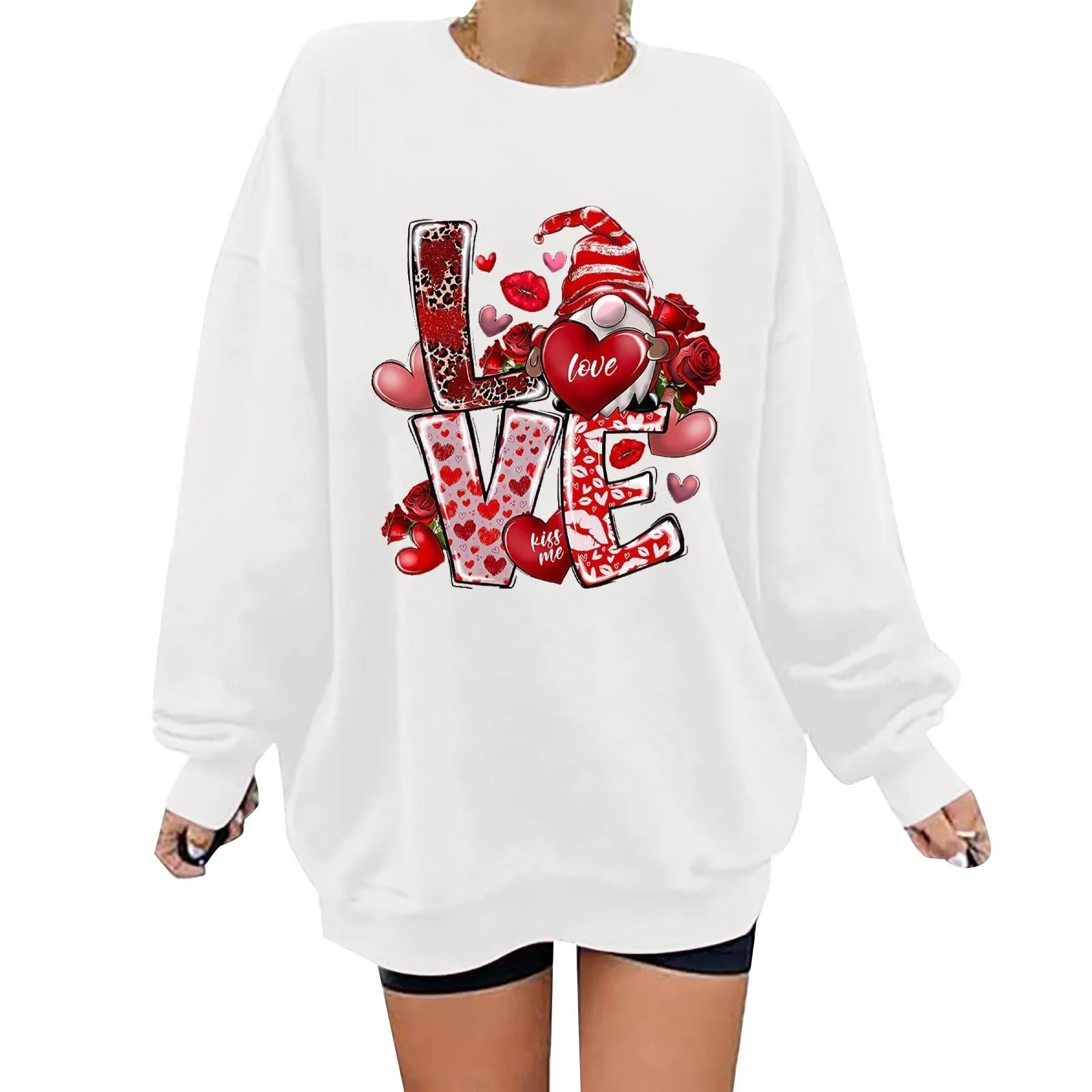 Рубашка Женская ко Дню Святого Валентина с принтом сердца, с круглым вырезом, с длинными рукавами, классическая, любовь, дешевый подарок для женщин ко Дню Святого Валентина, фото №1 Рубашка Женская ко Дню Святого Валентина с принтом сердца, с круглым вырезом, с длинными рукавами, классическая, любовь, дешевый подарок для женщин ко Дню Святого Валентина, фото №1
