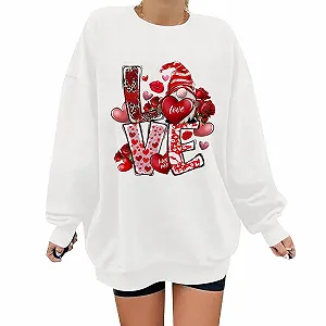 Рубашка Женская ко Дню Святого Валентина с принтом сердца, с круглым вырезом, с длинными рукавами, классическая, любовь, дешевый подарок для женщин ко Дню Святого Валентина - Фото 1