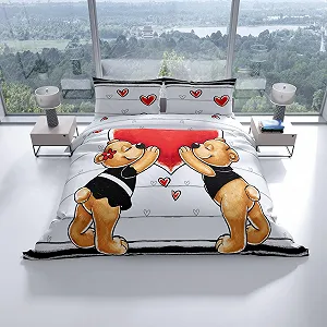 Комплект постільної білизни Leonado Vicenti 4 предмети з ведмедиками та сердечками 2 x 135 x 200 / 2 x 80 x 80 см Білий/Сірий synthetic.ua - Фото 1