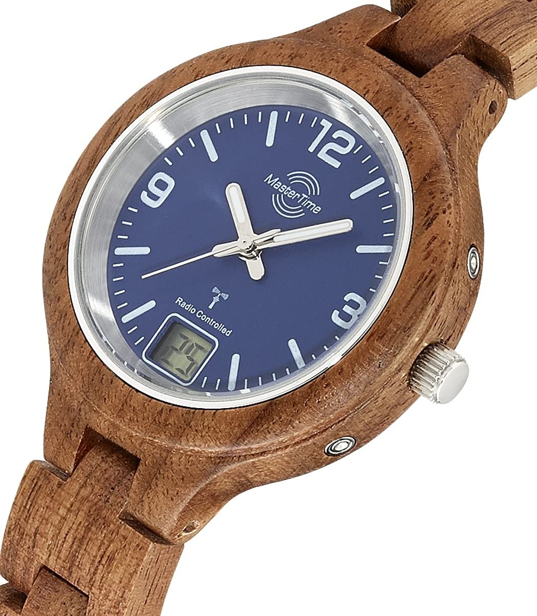 Часы женские радиоуправляемые кварцевые Master Time Аналого-цифровые с деревянным (орех) ремешком, браслет, фото №2