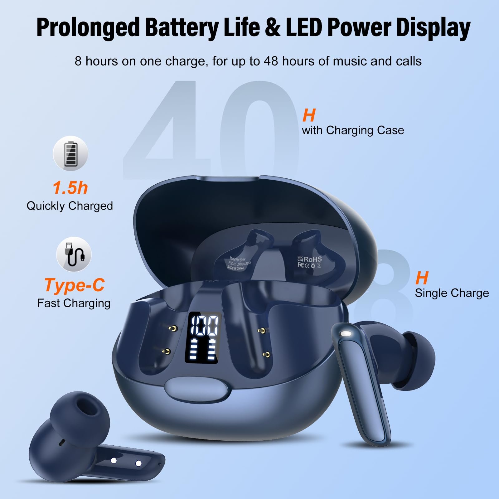 Навушники-перекладачі AI, 3-в-1 голосу 164 мовами з додатком, Bluetooth 5.3 для навчання, подорожей, темно-сині, фото №7