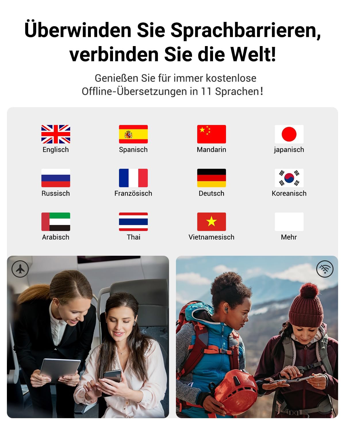 Навушники-перекладачі Wooask M3, Bluetooth 5.4, з мікрофоном ENC, для подорожей, навчання та бізнесу, фото №7