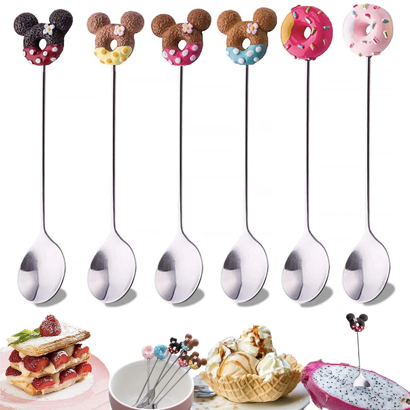 Набір з 6 кавових ложок з нержавіючої сталі, милі мультяшні маленькі, фото №1 Набір з 6 кавових ложок з нержавіючої сталі, милі мультяшні маленькі, фото №1