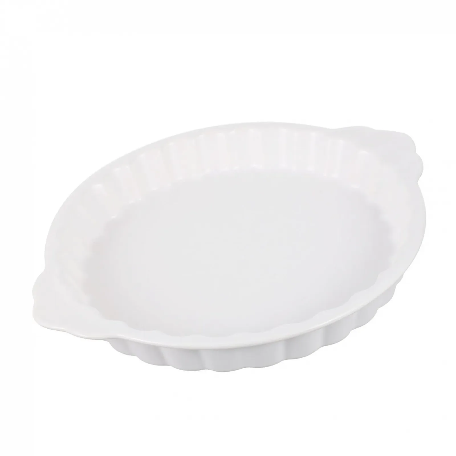 Форма для запекания керамическая с двойными ручками круглая белая ретро стиль, фото №1 Форма для запекания керамическая с двойными ручками круглая белая ретро стиль, фото №1