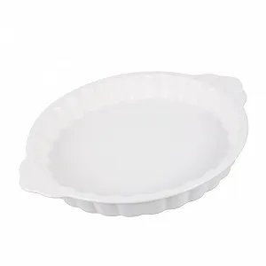 Форма для запекания керамическая с двойными ручками круглая белая ретро стиль - Фото 1