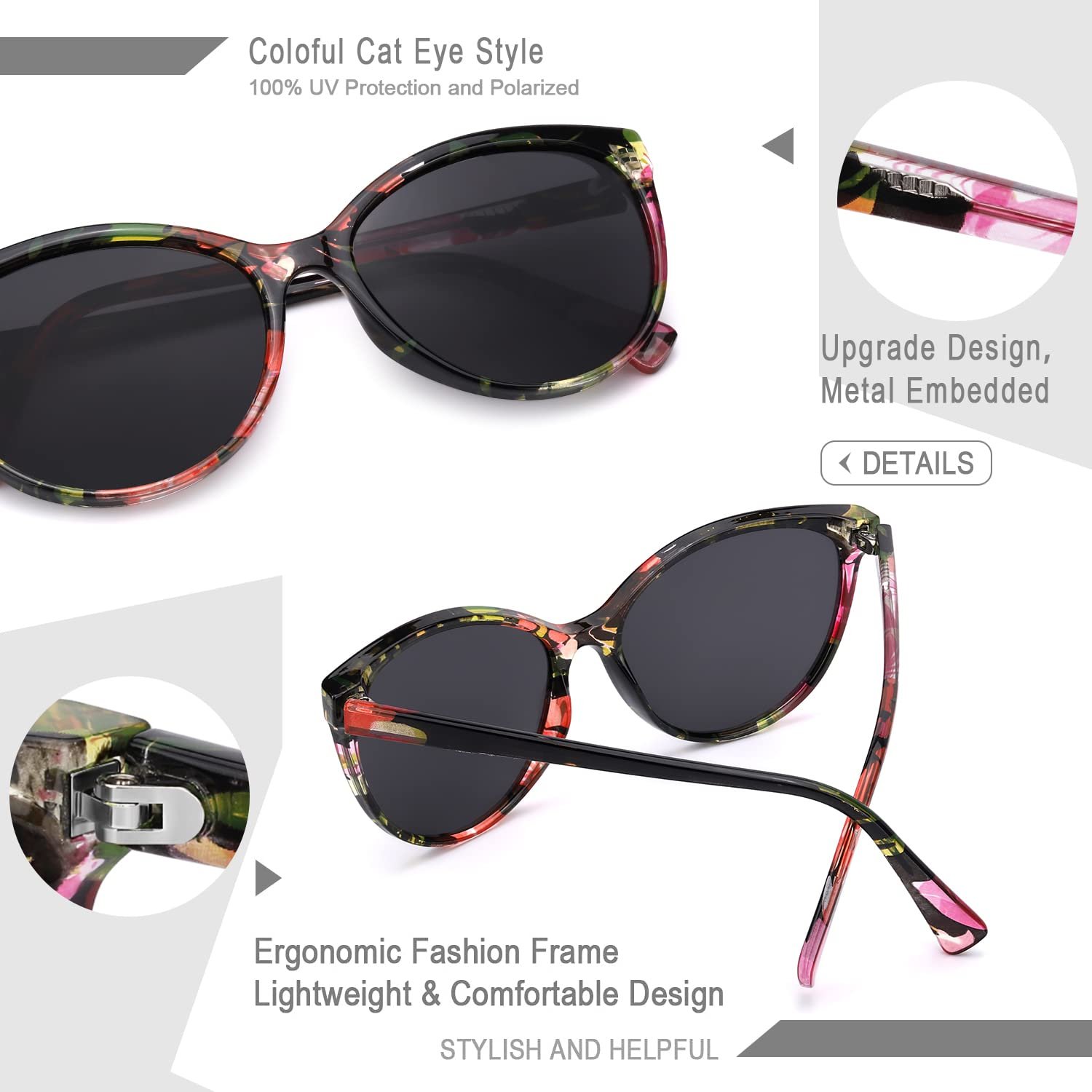 Сонцезахисні окуляри Котяче око TJUTR Жіночі Поляризовані Ретро Захист від УФ-променів Класичні Вінтажні, фото №6