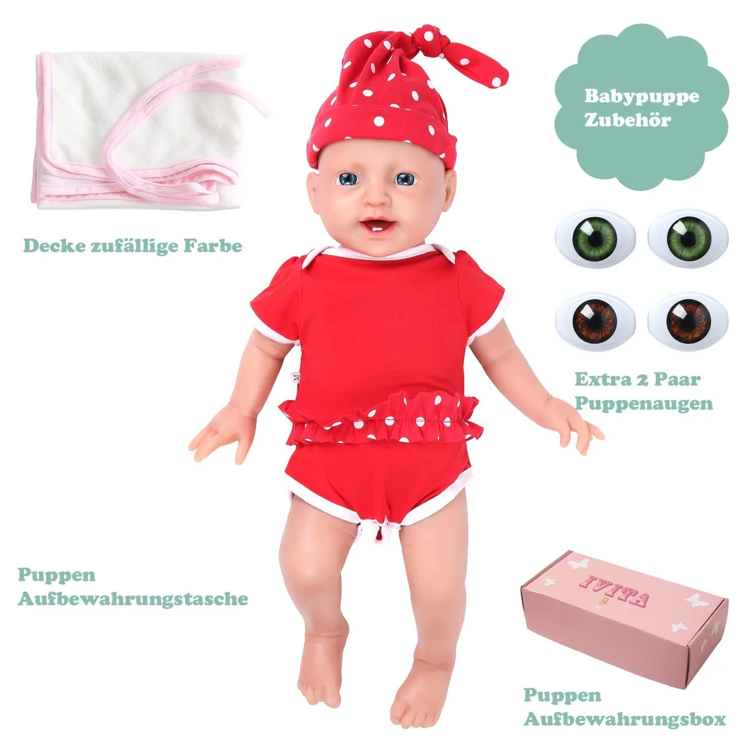 Кукла IVITA реалистичный новорождённый ребёнок ручная работа выразительные синие глаза, фото №5