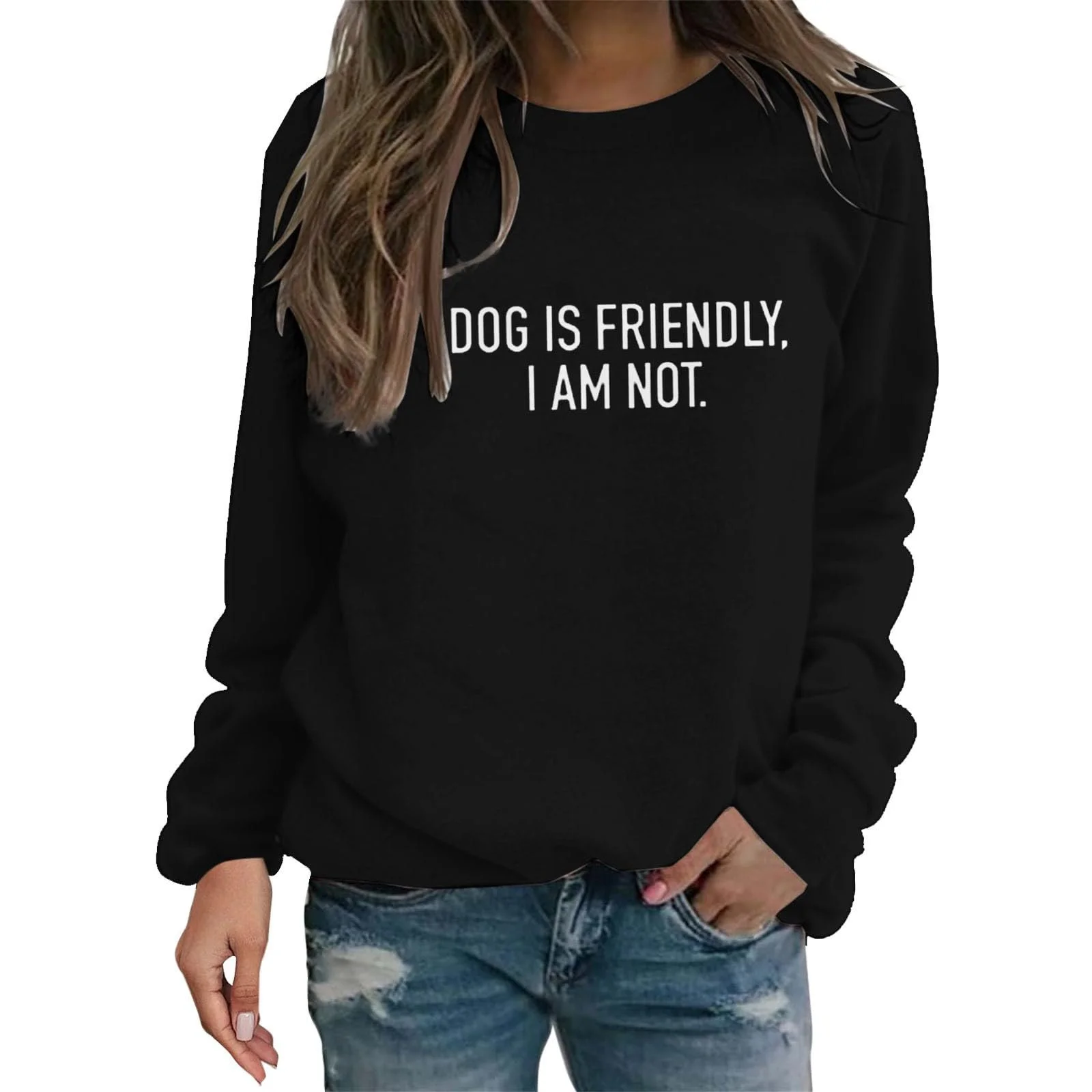 Женская Толстовка Trendy Soft Warm Dog Is Friendly I Am Not Рубашки С Длинным Рукавом Dog Lover Круглый Вырез Пуловер для Женщин Full Zip, фото №4